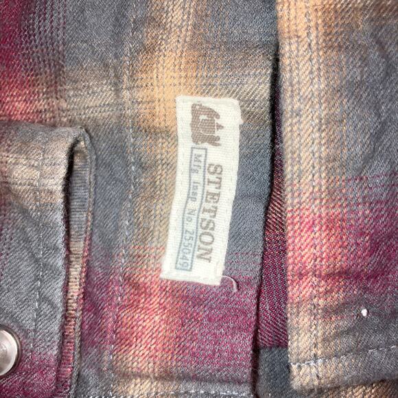 Stetson Men’s Dobby Plaid Long Sleeve Snap Front Flannel Shirt -XL - Picture 7 of 14